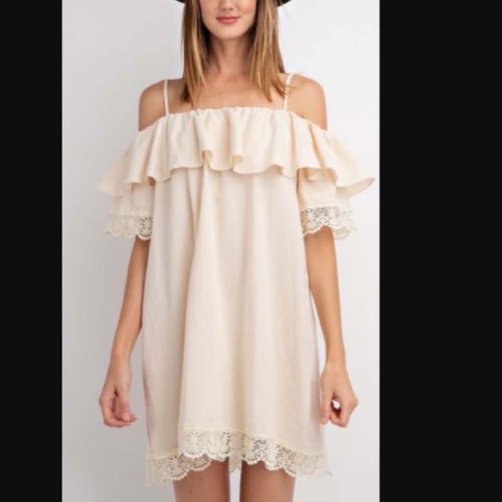 EASEL Hemp & Cotton Blend Lace Boho Style Tunic Mini Dress/Top NWT Med Boho